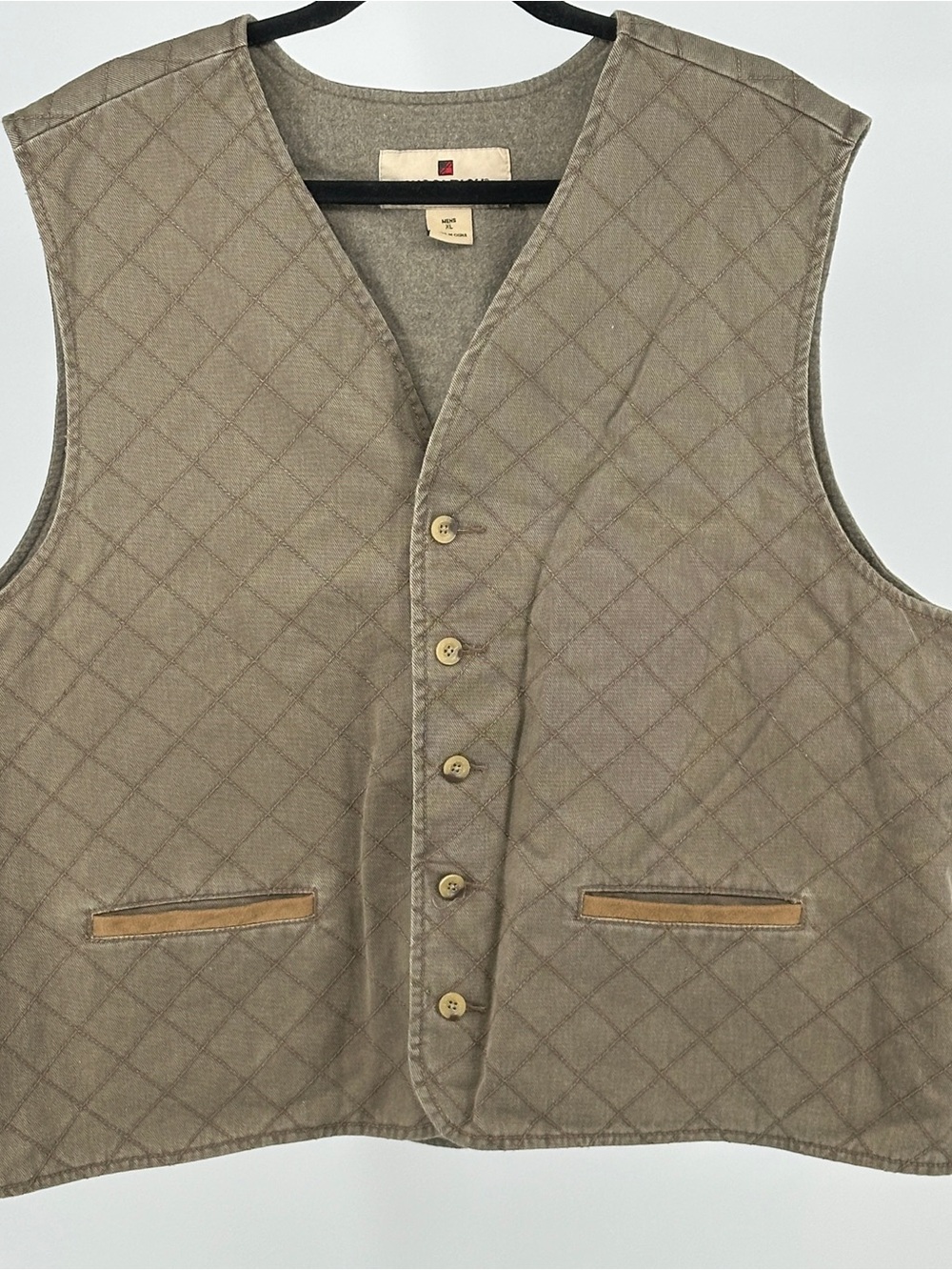 Woolrich Quilted Canvas Taupe Men's XL Vest - Classic Button Front